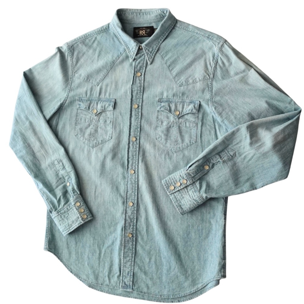 Men's RRL Shirt Large Chambray Western Pearl Snap Cotton Ralph Lauren